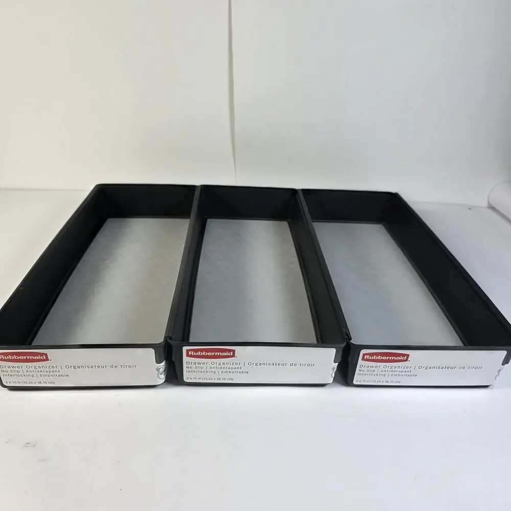 3 Rubbermaid Drawer Organizers Black/Gray 6 x 15 x 2 inches Drawer Storage